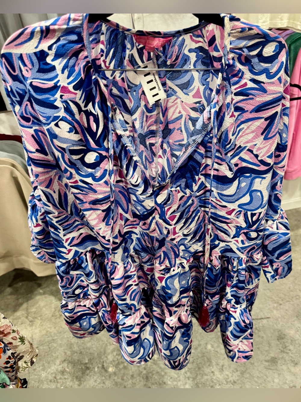 Simply Southern Blue Pink White Swirl Print Women's Top